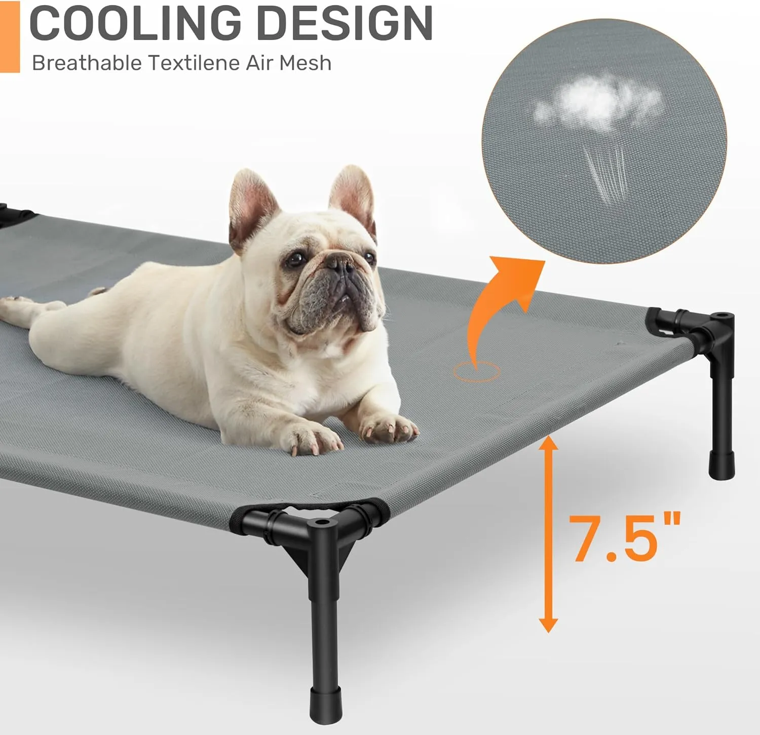 Heeyoo Elevated Dog Bed with Canopy, Portable Dog Cot with Removable Shade Tent, Outdoor Raised Pet Cot Cooling Bed for Dogs