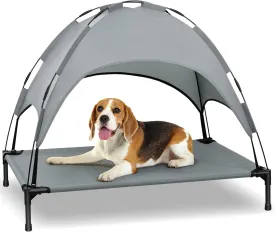 Heeyoo Elevated Dog Bed with Canopy, Portable Dog Cot with Removable Shade Tent, Outdoor Raised Pet Cot Cooling Bed for Dogs