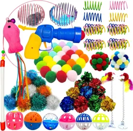 HerMia Interactive Cat Toys for Indoor Cats, 84 Pieces Kitten Toys Pack Including Plush Ball Launcher, Crinkle Balls,Sparkle Balls, Spiral Springs