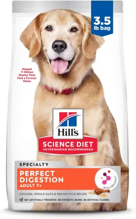 Hill's Science Diet Perfect Digestion, Senior Adult 7 , Digestive Support, Dry Dog Food, Chicken, Brown Rice, & Whole Oats, 3.5 lb Bag