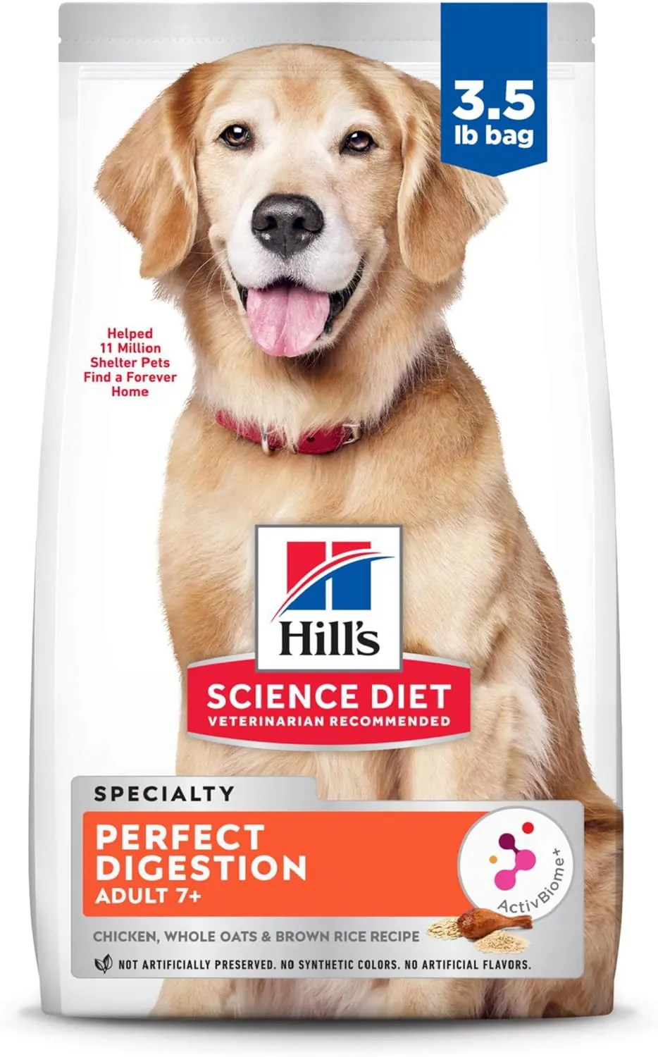 Hill's Science Diet Perfect Digestion, Senior Adult 7 , Digestive Support, Dry Dog Food, Chicken, Brown Rice, & Whole Oats, 3.5 lb Bag