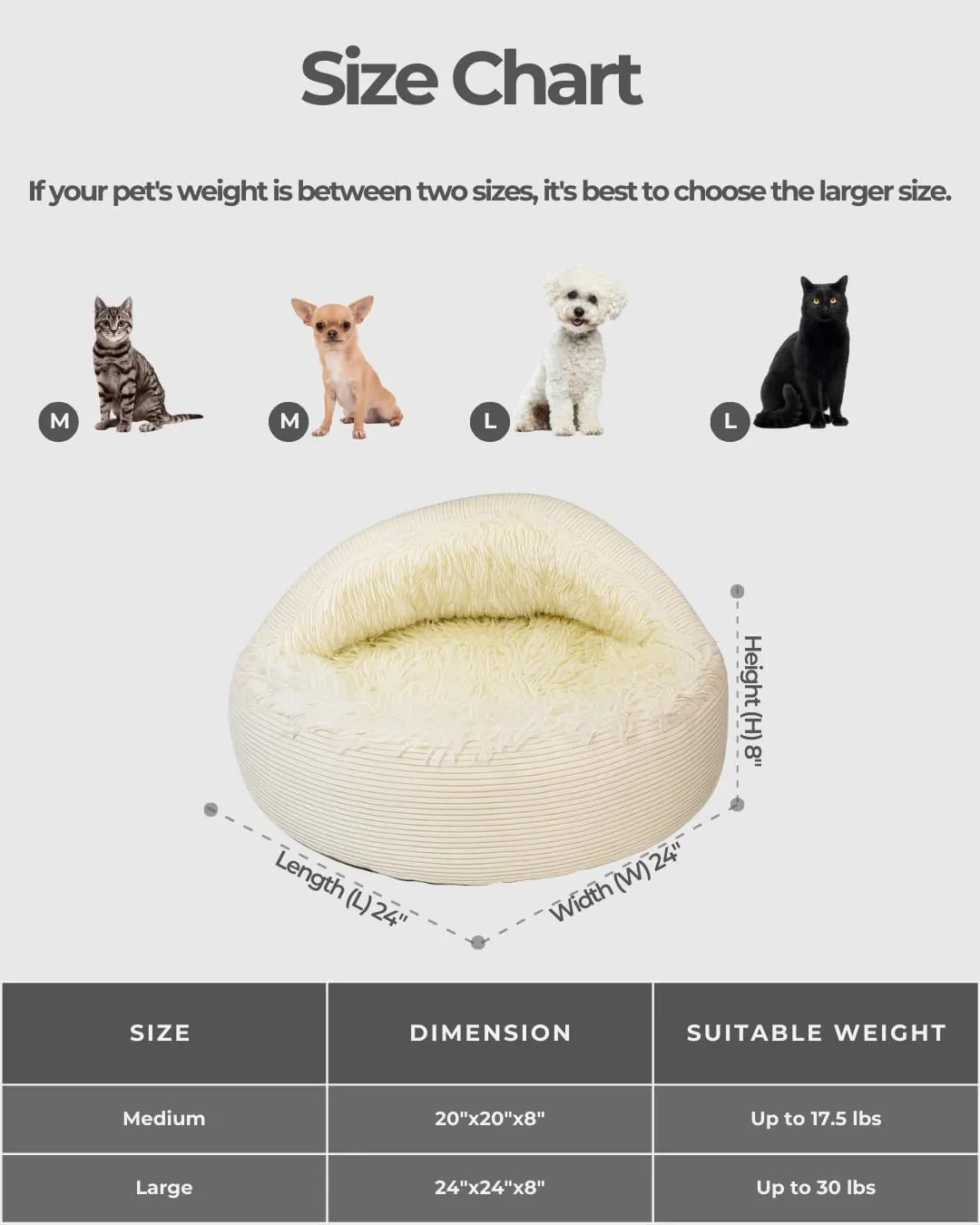Hooded Plush Corduroy Cat & Dog Bed Cave - Cozy Indoor Cat Bed, Calming Soft Faux Fur, Anti-Anxiety Corduroy Dog Cave, Washable Anti-Slip Dog Bed (Beige, L)