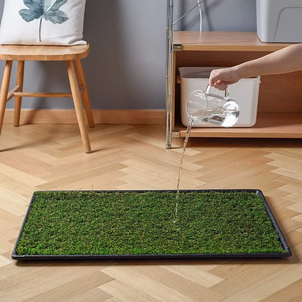 HQ4us Dog Grass Pad with Tray Medium 3121 Dog Litter Box Toilet with 2Artificial Grass for Dogs with Hemmed Edge, Pee Pads for Dogs, Realistic, Less Stink, Potty for Balcony