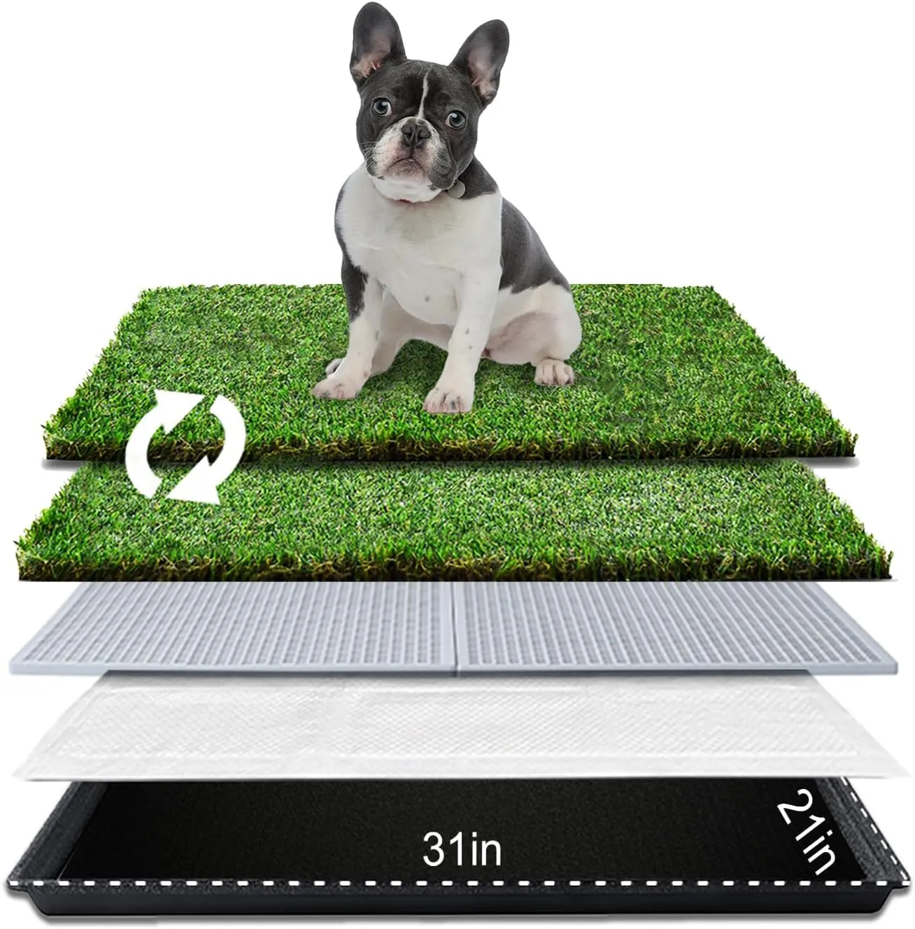 HQ4us Dog Grass Pad with Tray Medium 3121 Dog Litter Box Toilet with 2Artificial Grass for Dogs with Hemmed Edge, Pee Pads for Dogs, Realistic, Less Stink, Potty for Balcony