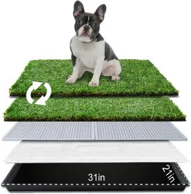 HQ4us Dog Grass Pad with Tray Medium 3121 Dog Litter Box Toilet with 2Artificial Grass for Dogs with Hemmed Edge, Pee Pads for Dogs, Realistic, Less Stink, Potty for Balcony