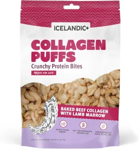 Icelandic  Collagen Puffs: Baked Beef with Lamb Marrow - .5oz Bag, Small Cat Treats, Crunchy Protein Bites, 2 Ingredient Pet Treats, Natural Snacks