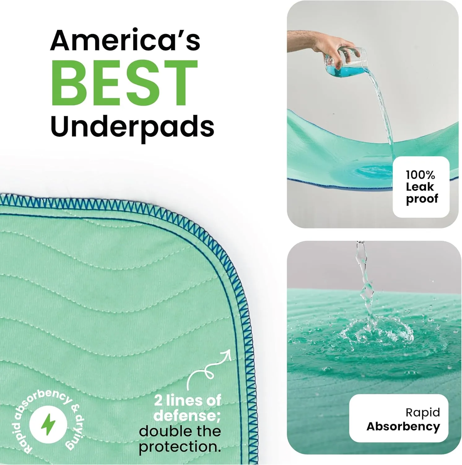 IMPROVIA Washable Underpads, 34" x 36" (Pack of 4) - Heavy Absorbency Reusable Bedwetting Incontinence Pads for Kids, Adults, Elderly, and Pets - Waterproof Protective Pad for Bed, Couch, Sofa, Floor