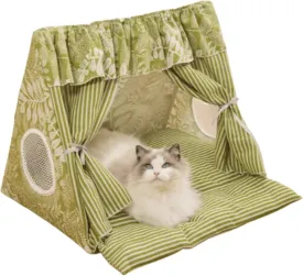 Indoor Tent for Cat Dog, Indoor Tent House Pet Dog Cute Nest Bed Portable Dog Tent with Soft Warm Internal Cushion and Cooler Mat Semi Mesh Door and Window Detachable Washable (Green)