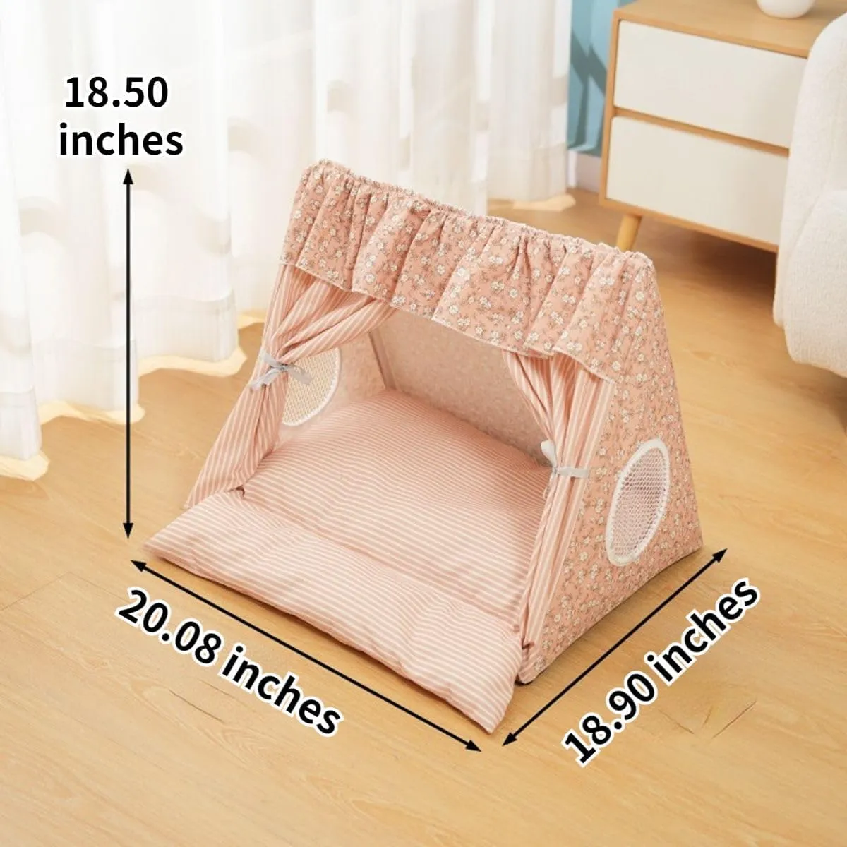 Indoor Tent for Cat Dog, Indoor Tent House Pet Dog Cute Nest Bed Portable Dog Tent with Soft Warm Internal Cushion and Cooler Mat Semi Mesh Door and Window Detachable Washable (Green)