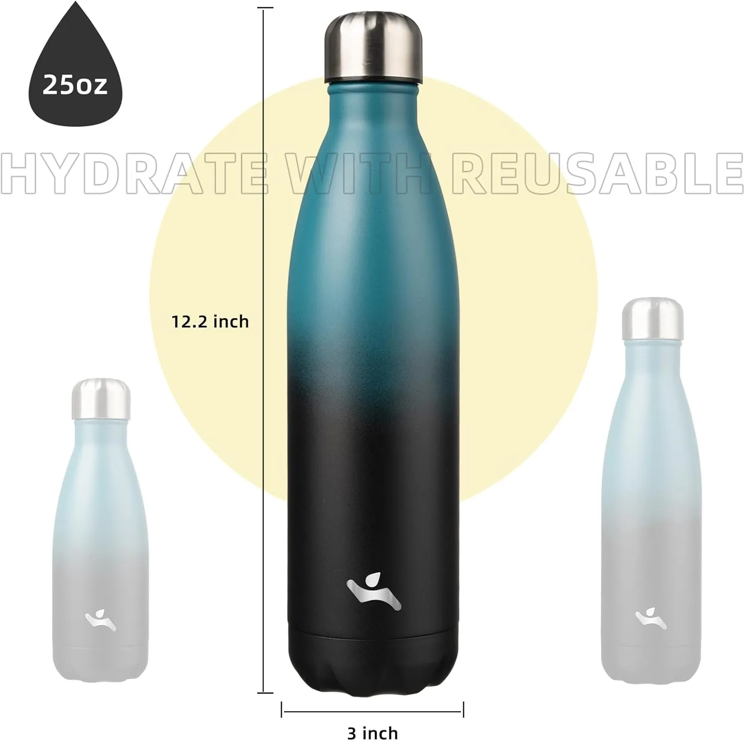 Insulated Water Bottles,25 oz Double Wall Stainless Steel Vacumm Metal Flask for Sports Travel,Indigo Black
