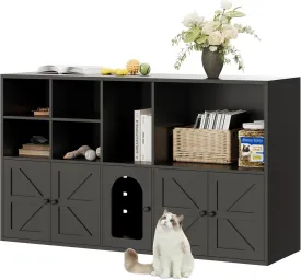 IRONCK Cat Litter Box Enclosure for 2 Cats, Litter Box Furniture Hidden with Double Room and Large Storage Space, Wooden Washroom Furniture, Cat House, Black