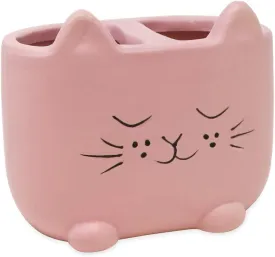 Isaac Jacobs Pink Ceramic Cat Makeup Brush Holder, Multi-Purpose 2-Section Organizer. Bathroom, Kitchen, Bedroom, Office Dcor (2-Section Cup, Pastel Pink)