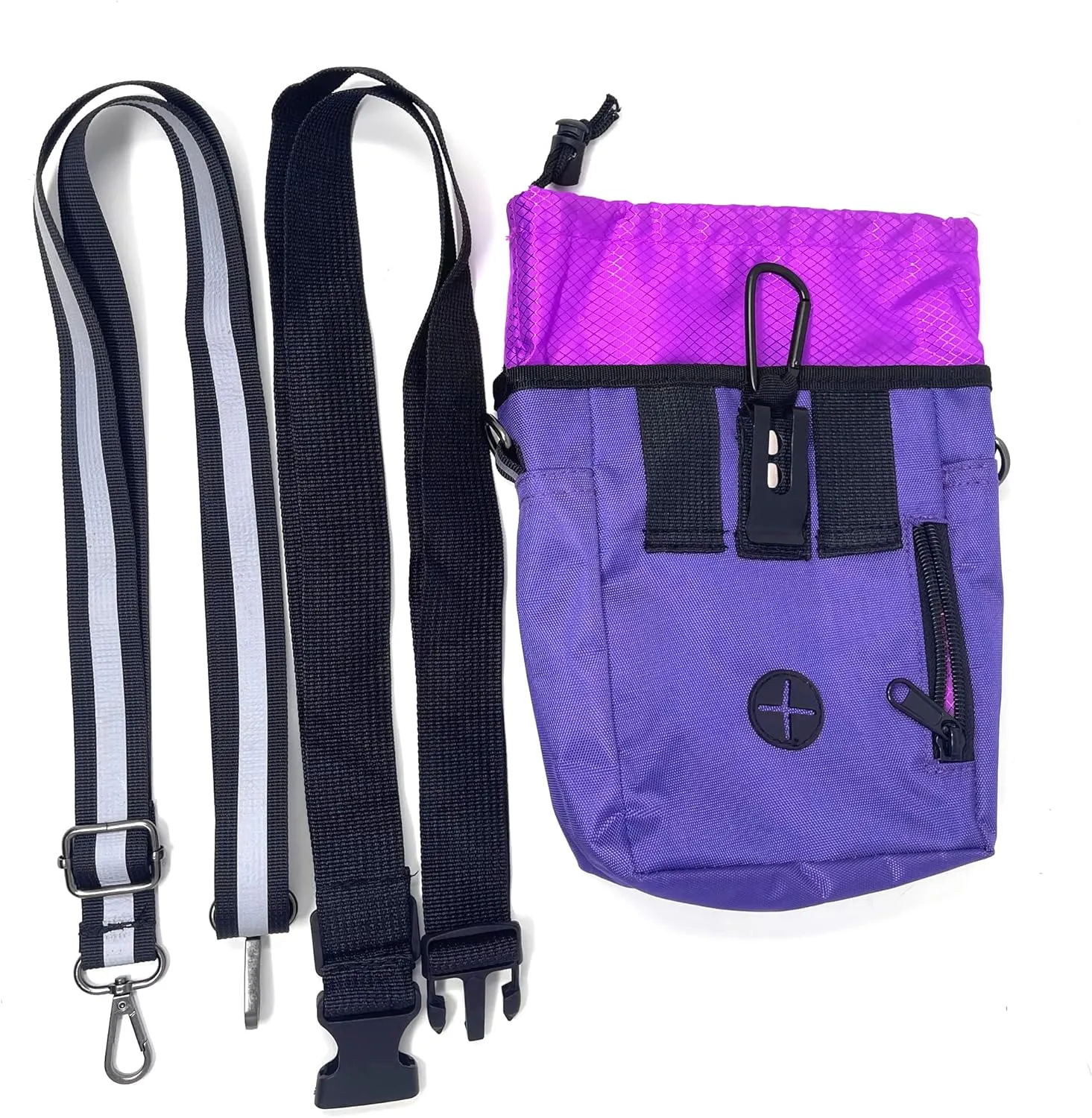 Jalousie Dog Training Pouch with Training Clicker and Water Bowl - 5 Ways to Wear - Carry Toys, Treats for Positive Reinforcement - Built-in Poop Bag Dispenser (Purple)