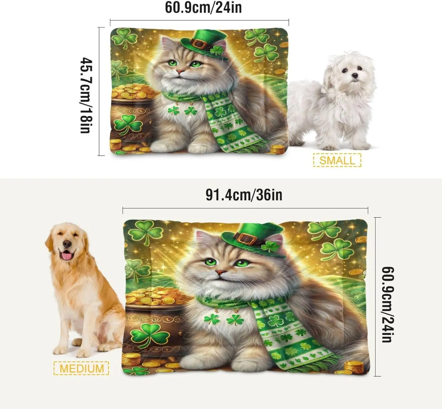 Joko Ivery Cat St Patricks Gold Coins Dog Cat Bed for Crate Soft Crate Pad Machine Washable Sleeping Mats Anti Slip Crate Mat for Dogs Puppy Cats Indoor Pet Supplies 2418 in