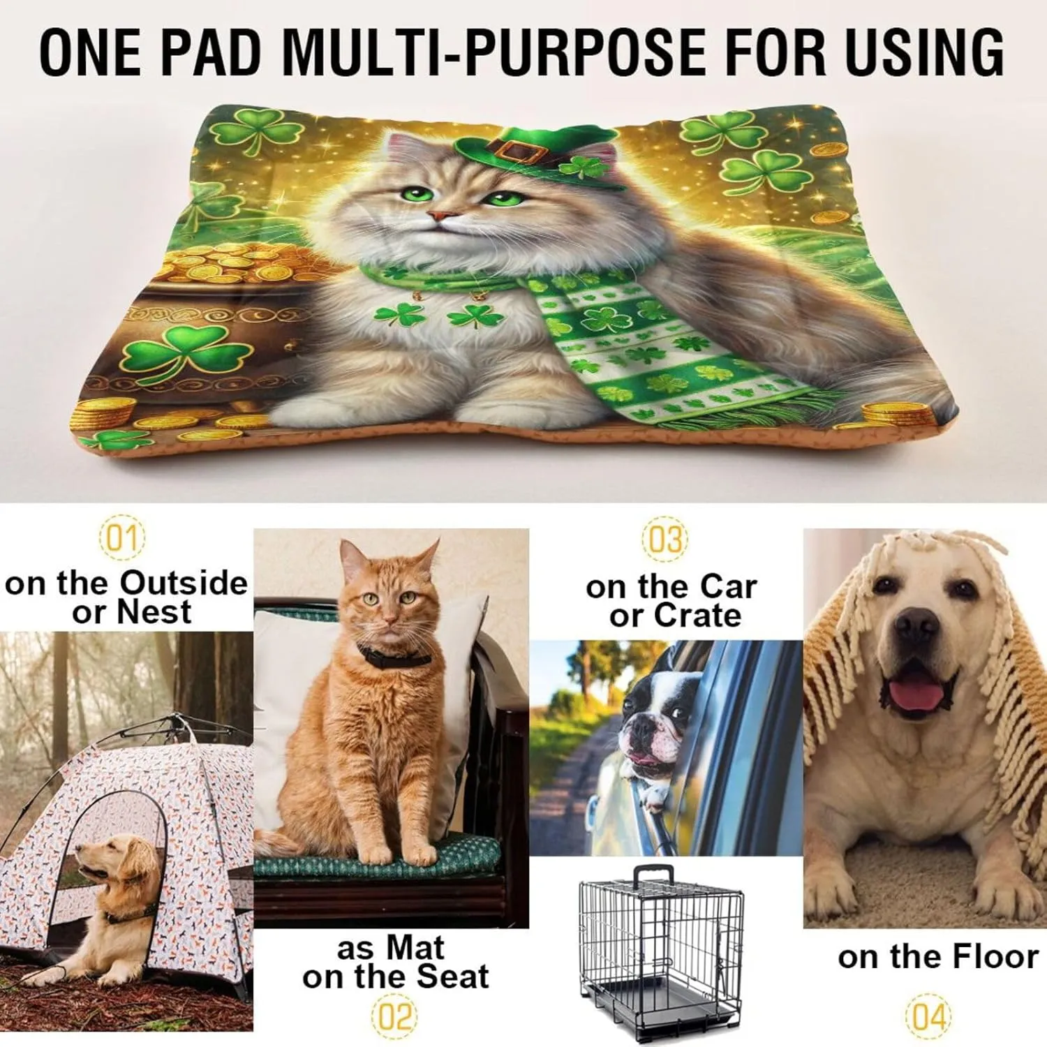 Joko Ivery Cat St Patricks Gold Coins Dog Cat Bed for Crate Soft Crate Pad Machine Washable Sleeping Mats Anti Slip Crate Mat for Dogs Puppy Cats Indoor Pet Supplies 2418 in