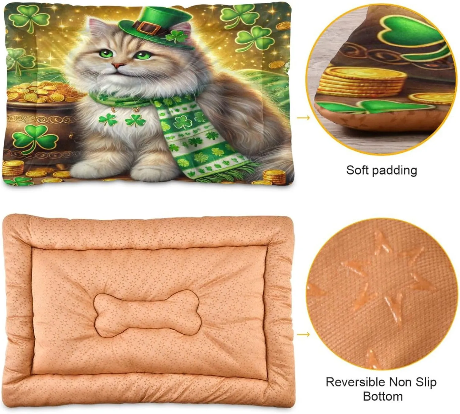 Joko Ivery Cat St Patricks Gold Coins Dog Cat Bed for Crate Soft Crate Pad Machine Washable Sleeping Mats Anti Slip Crate Mat for Dogs Puppy Cats Indoor Pet Supplies 2418 in