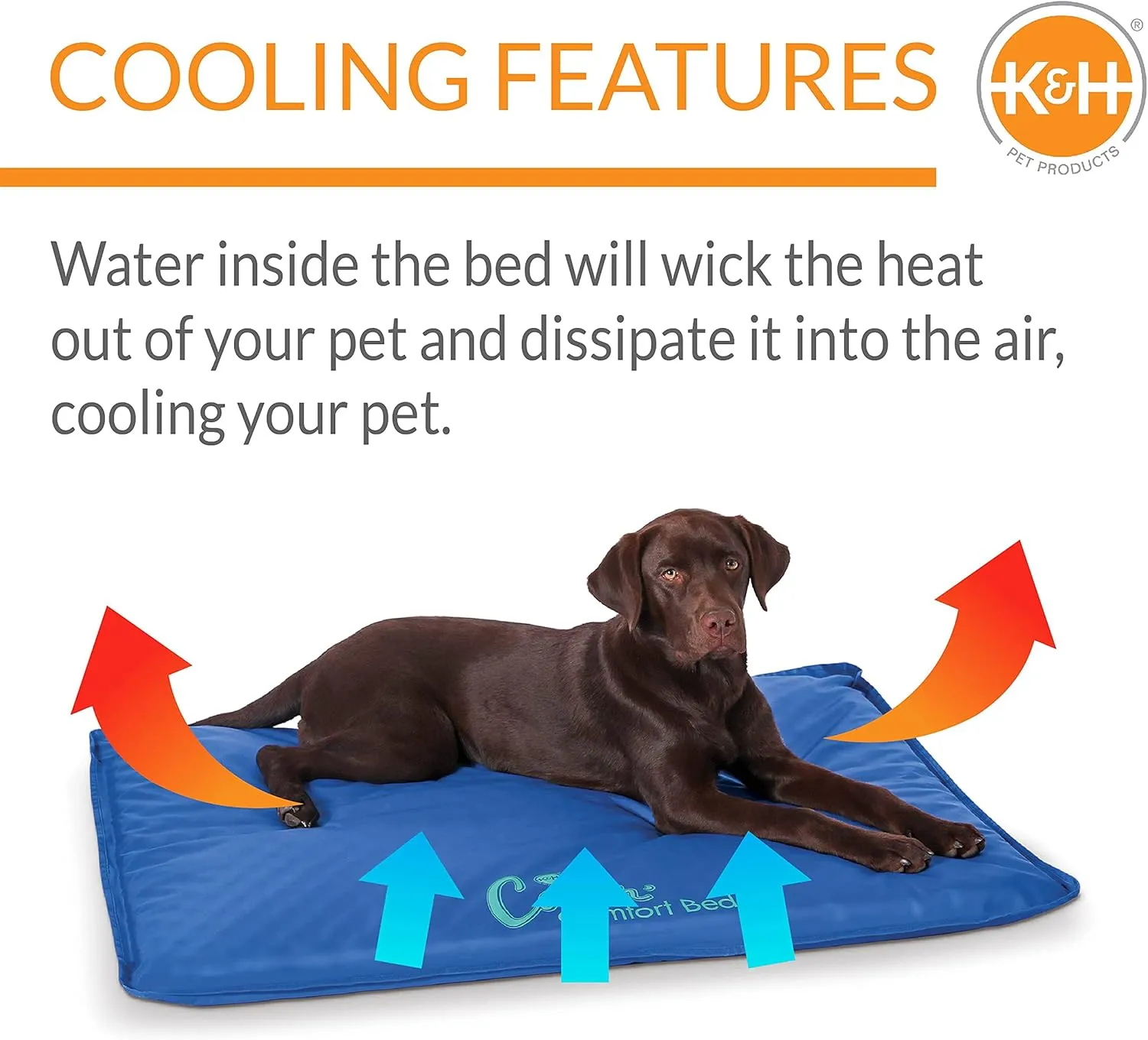 K&H Pet Products Coolin Comfort Orthopedic Dog Cooling Mat, Indoor Outdoor Cooling Beds for Large Dogs, Orthopedic Chilling Pet Bed for Homes, Crates, Yards, Porches - Large 44 X 32in Chill Blue
