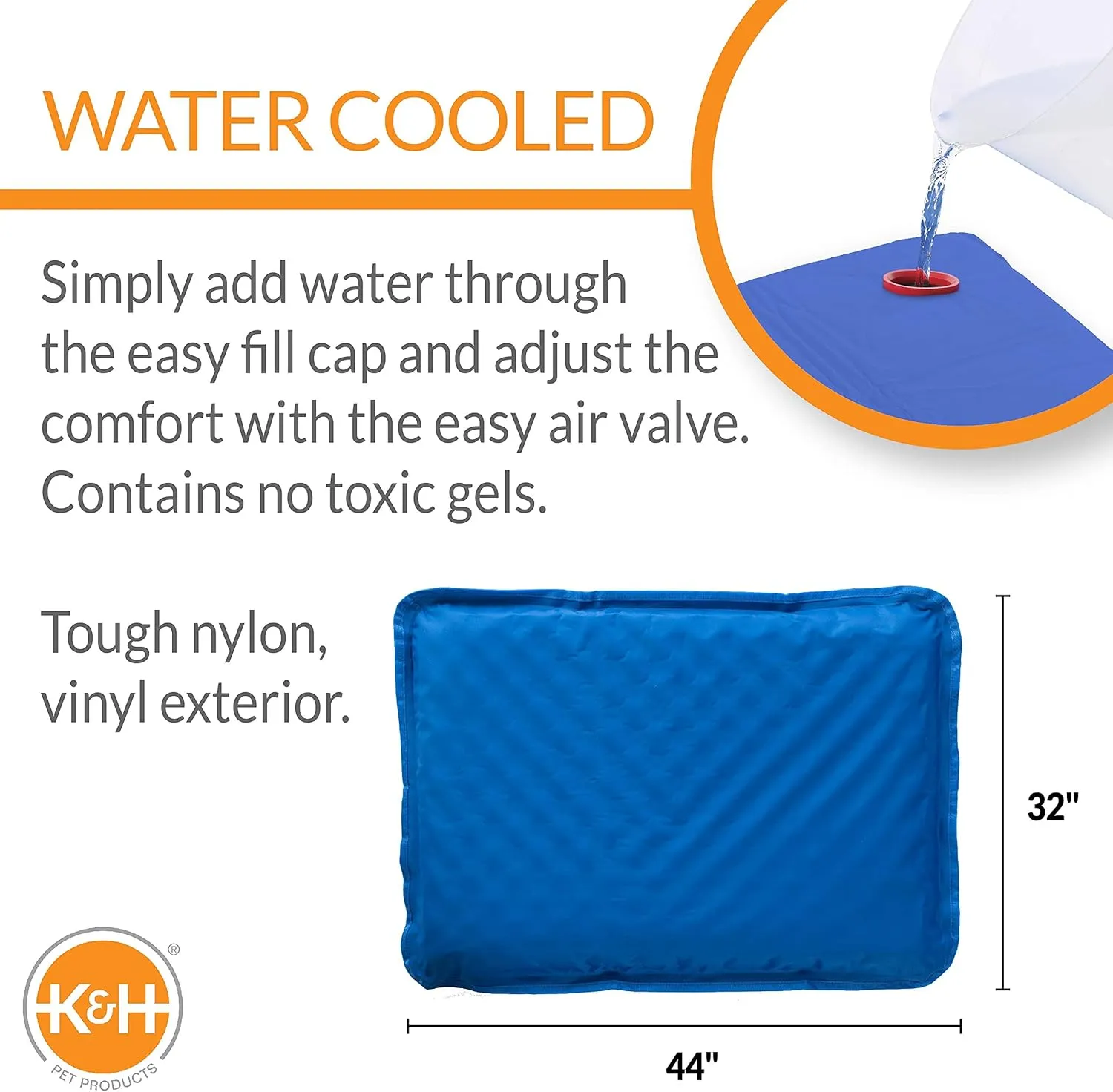 K&H Pet Products Coolin Comfort Orthopedic Dog Cooling Mat, Indoor Outdoor Cooling Beds for Large Dogs, Orthopedic Chilling Pet Bed for Homes, Crates, Yards, Porches - Large 44 X 32in Chill Blue