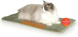 K&H Pet Products Heated Cat Bed Pad for Indoor Cats, Thermo-Kitty Mat Calming Warm Pet Heating Pad for Inside Pets, Machine Washable, Waterproof Heater, Safety Listed - 12.5 X 25in Sage/Tan