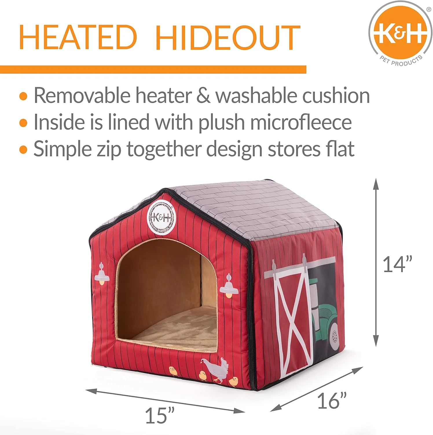 K&H Pet Products Thermo-Indoor Pet House Heated Cat Bed for Dogs and Cats Barn Design 16 X 15 X 14 Inches