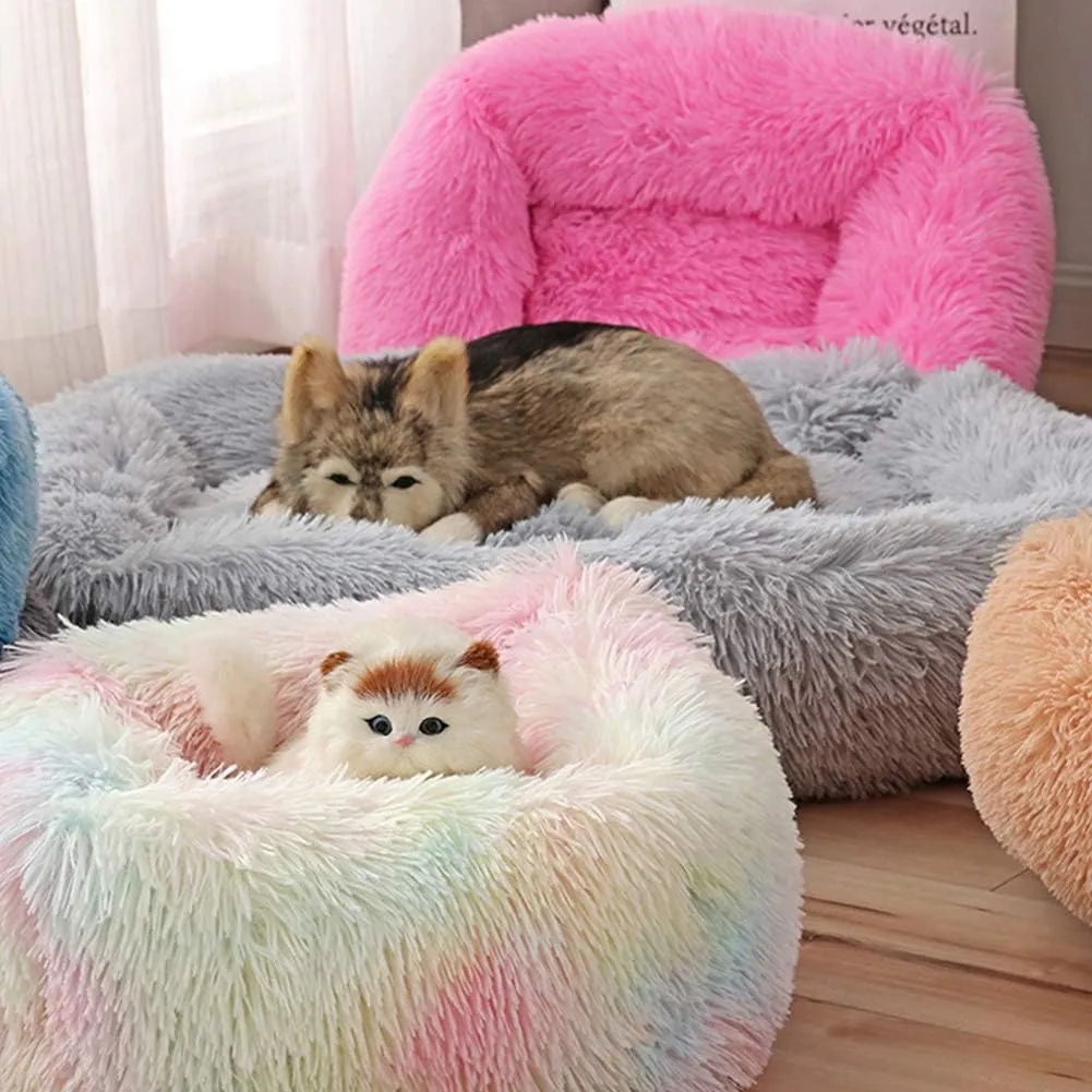 La La Pet Donut Dog Cat Bed Cozy Cave Pet Bed Burrow Dog Bed Calming Cuddler Self-Warming Pet Bed Soft Plush Pet Cushion Improved Sleep for Cats Small Medium Dogs Blue L
