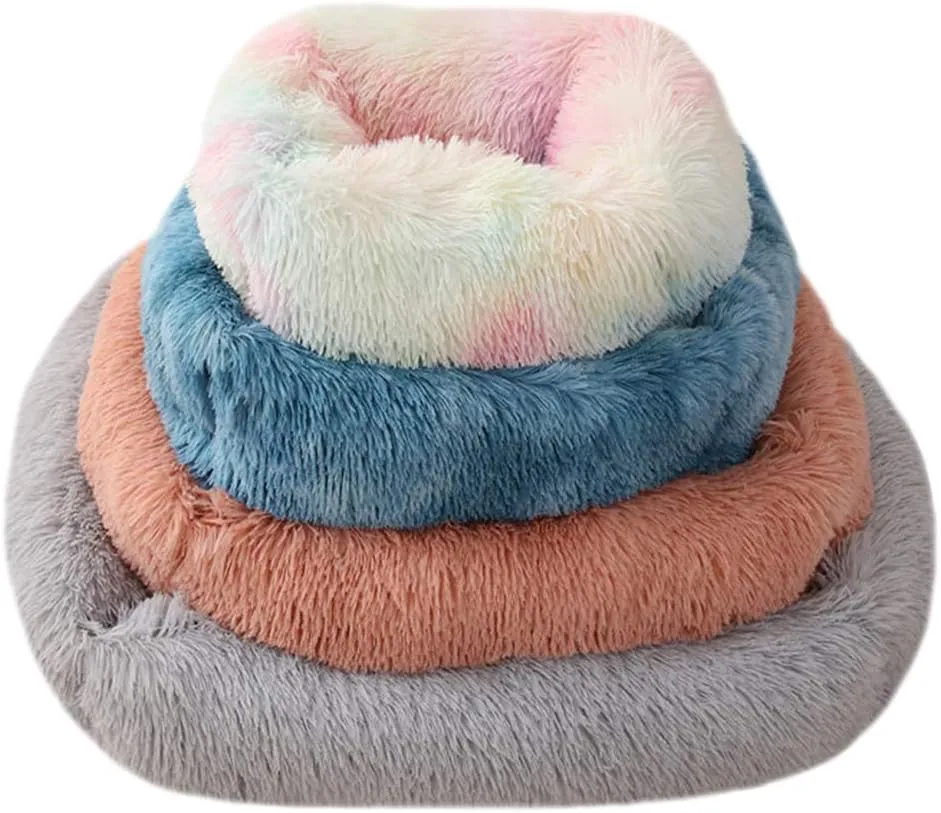 La La Pet Donut Dog Cat Bed Cozy Cave Pet Bed Burrow Dog Bed Calming Cuddler Self-Warming Pet Bed Soft Plush Pet Cushion Improved Sleep for Cats Small Medium Dogs Blue L