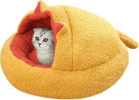 La La Pet Small Dog Bed Cat Bed with Hooded Blanket, Donut Cat Cave Round Cozy Calming Dog Burrow Cuddler Washable Anti-Slip Puppy Bed Plush Pet Bed for Indoor