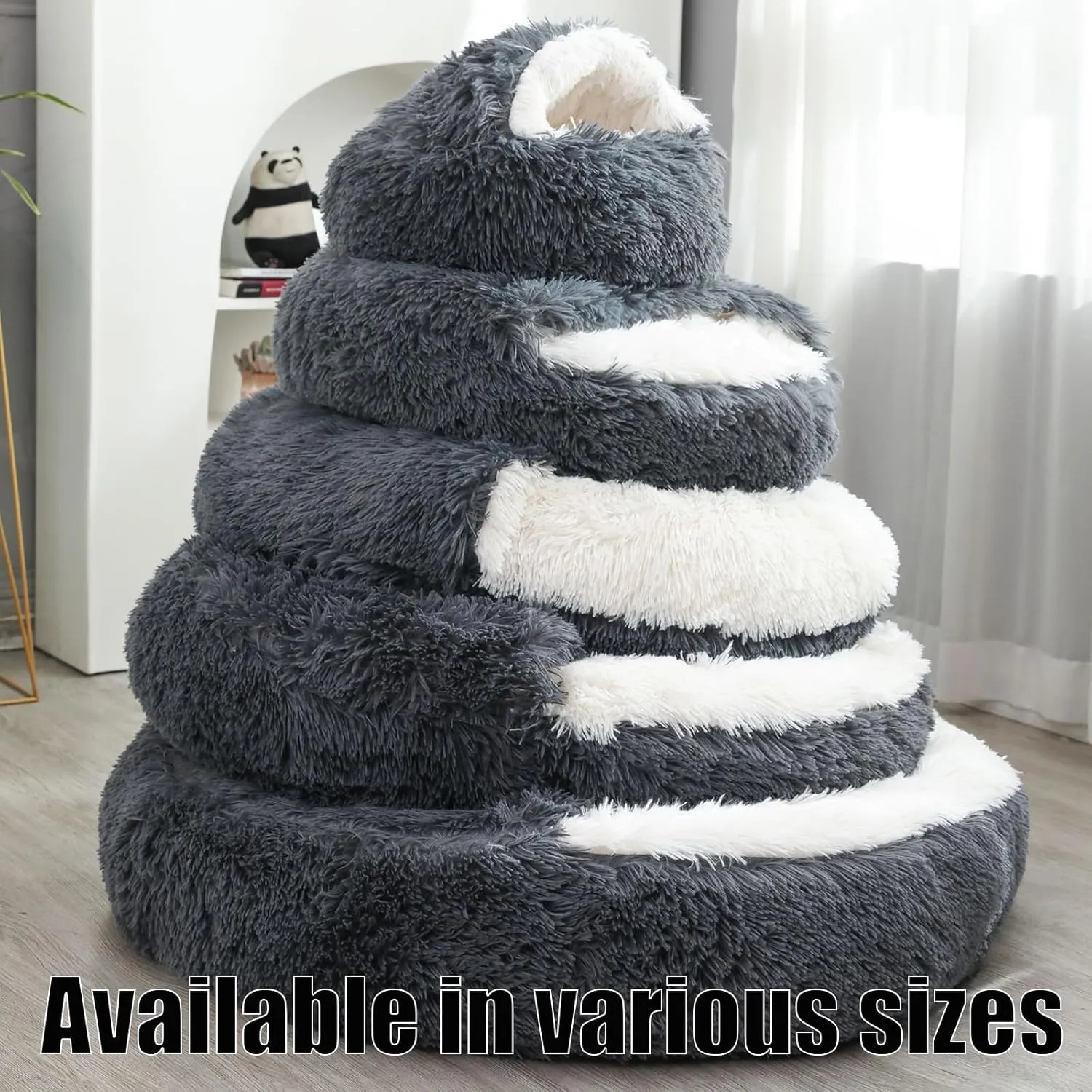 Lapcatz Nest Bed, Cat Nest Bed, Lapcatz Bed, Cat Bed Round Plush Fluffy Hooded Calming Cat Bed Cave, Winter Cozy Pet Bedfor Indoor Cats Cave & Calming Dog Beds (Dark Grey, S)