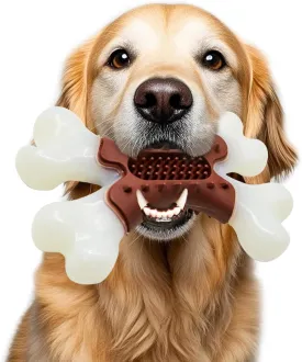 LaRoo Dog Chew Toys for Aggressive Chewers,Indestructible Nylon Bones Toy for Medium and Large Breed to Keep Them Busy,Dental Care Teething Relief,Meat Flavor (Brown)