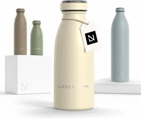 LARS NYSM Stainless Steel Insulated Water Bottle 12oz 17oz 25oz 34oz 51oz | Insulated Thermo Flask for Hot and Cold Beverages | Leakproof Drinking Bottle (Almond Beige, 11.9oz)
