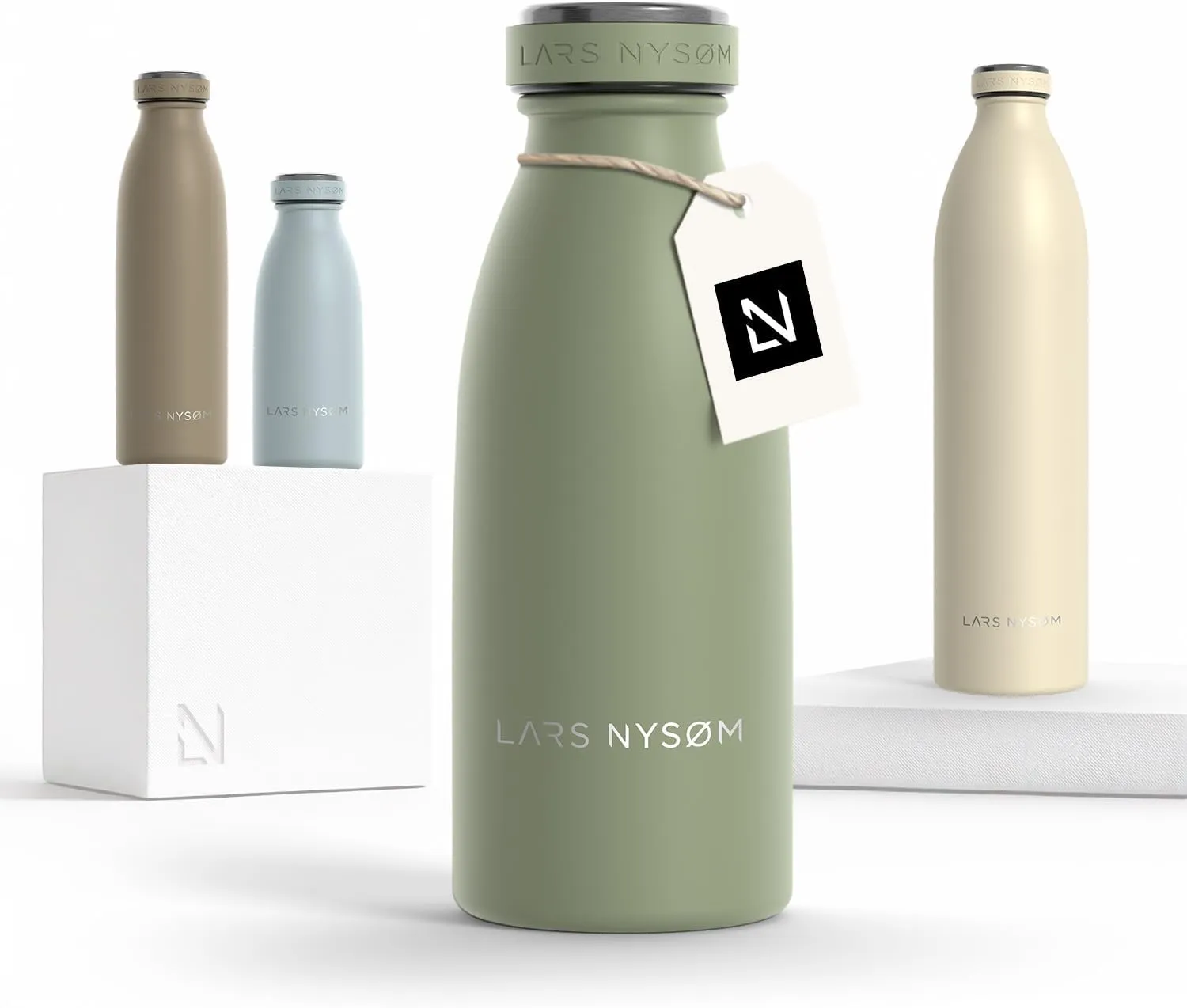 LARS NYSM Stainless Steel Insulated Water Bottle 12oz 17oz 25oz 34oz 51oz | Insulated Thermo Flask for Hot and Cold Beverages | Leakproof Drinking Bottle (Sage Green, 11.9oz)