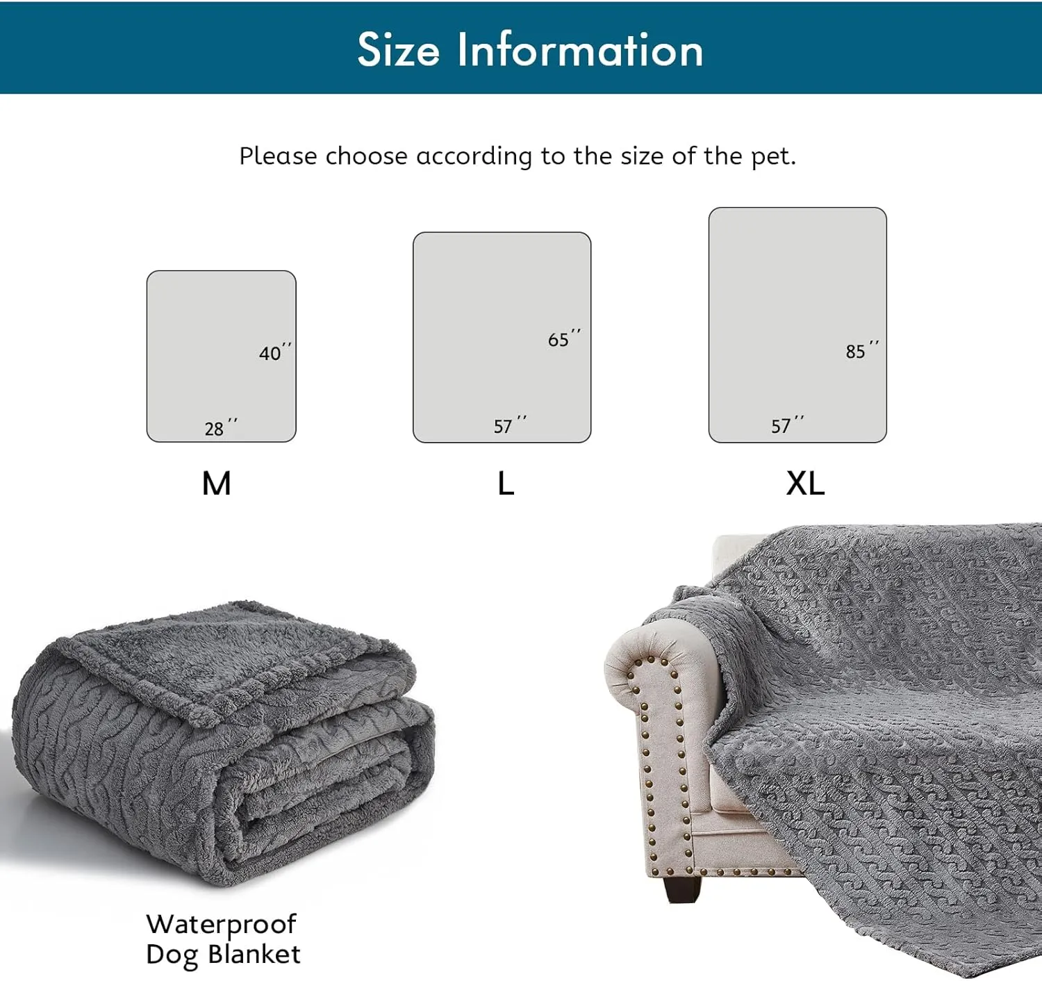 lifein Waterproof Dog Blankets for Dogs - Calming Cat Blanket for Couch Protector Washable, Long Faux Fur Pet Throw Blanket for Large/Small Dogs/Puppy,Furniture Protection (Grey, 85 * 57inches)