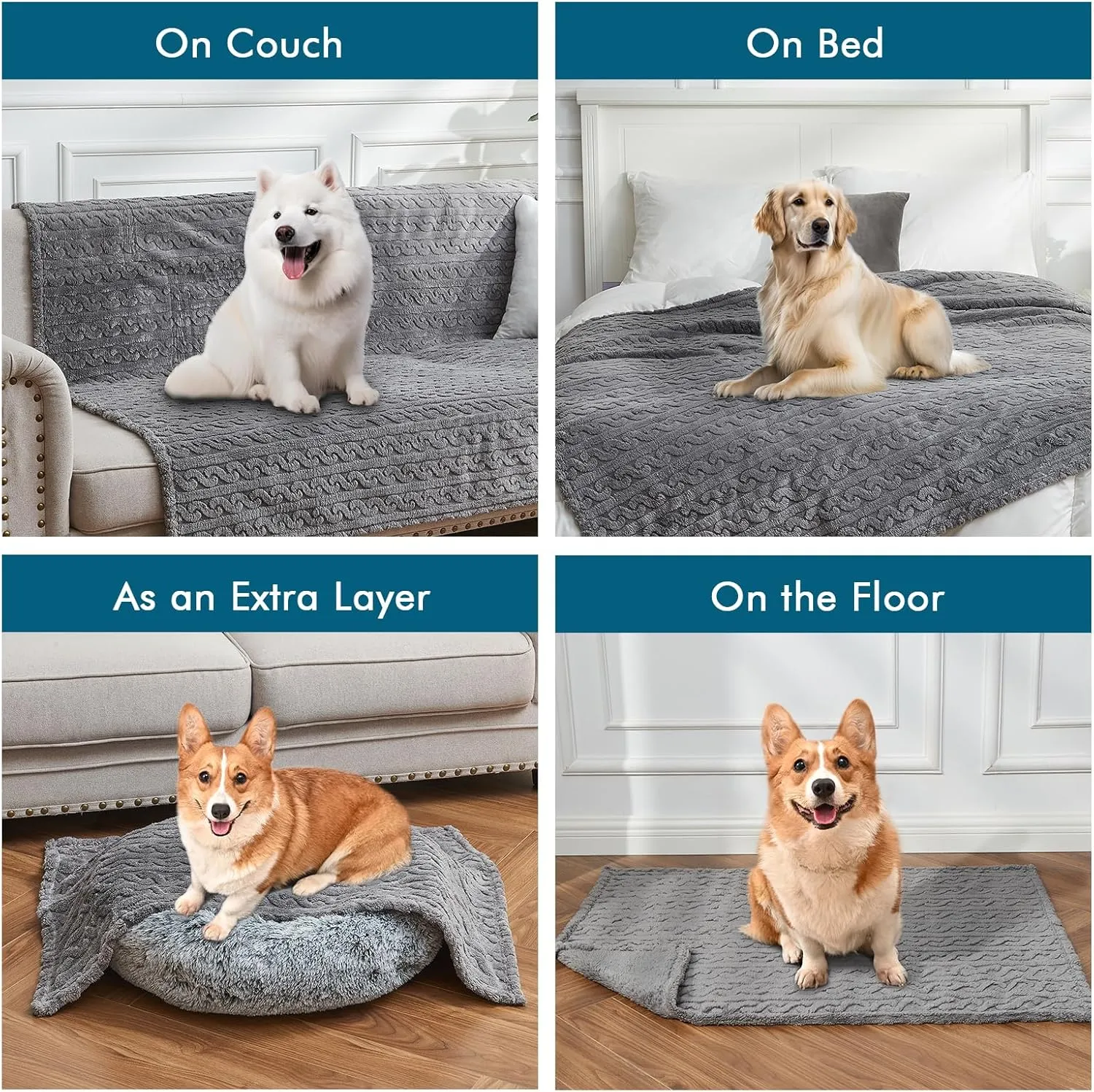 lifein Waterproof Dog Blankets for Dogs - Calming Cat Blanket for Couch Protector Washable, Long Faux Fur Pet Throw Blanket for Large/Small Dogs/Puppy,Furniture Protection (Grey, 85 * 57inches)