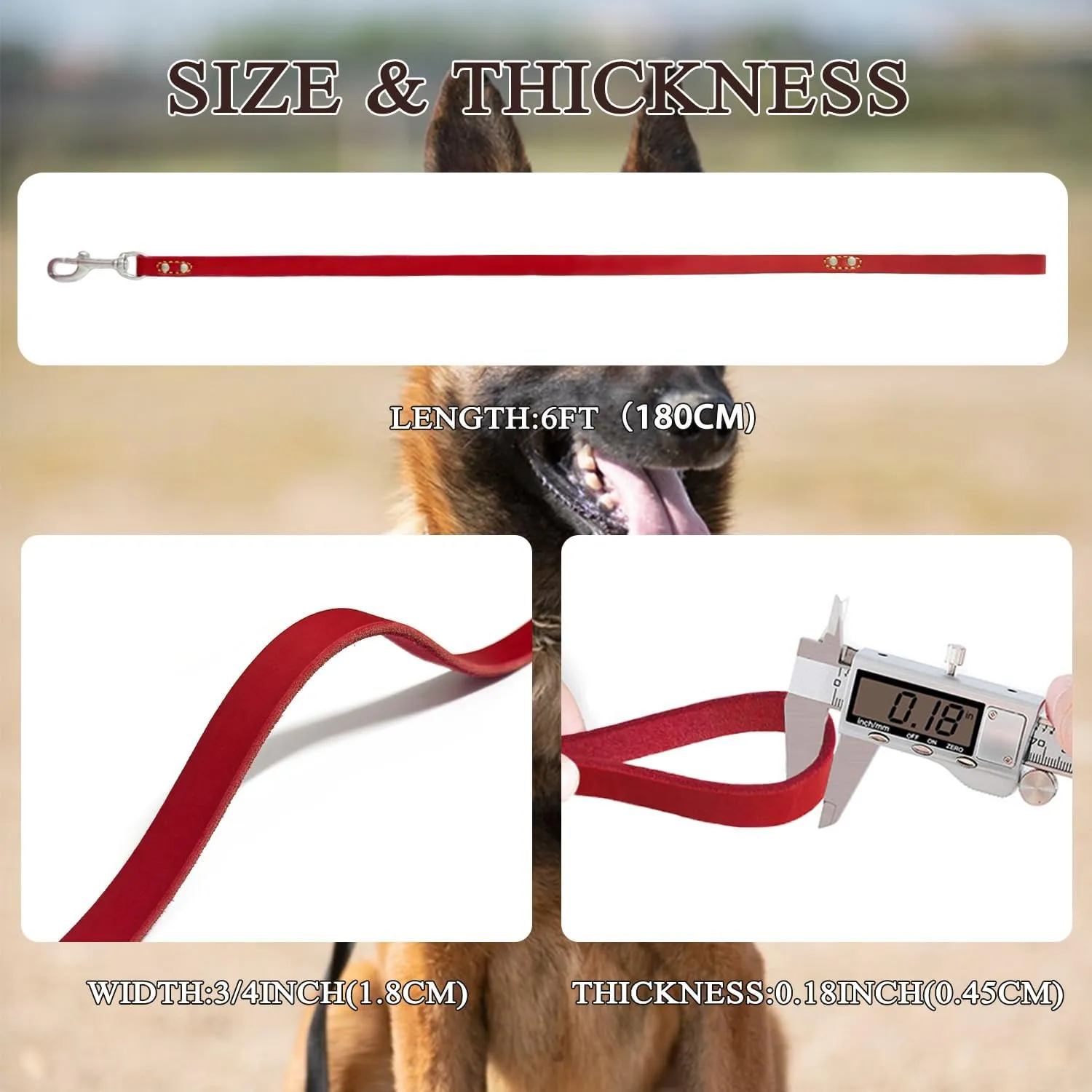 LWBMG Leather Dog Leash 6 ft, Dog Leashes for Large Dogs Heavy Duty Dog Leash Soft Handmade Leather Training Leash for Small Medium Large Dogs Walking, Training, Hiking, and Running Red