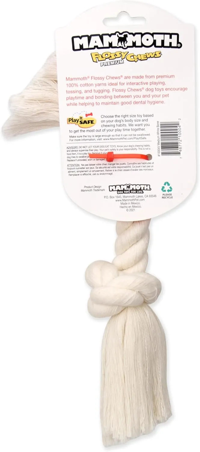 Mammoth Pet Products Dog Flossy Chews 100-Percent Cotton White Rope Bone, Medium, 12-Inch (10004V), All Breed Sizes
