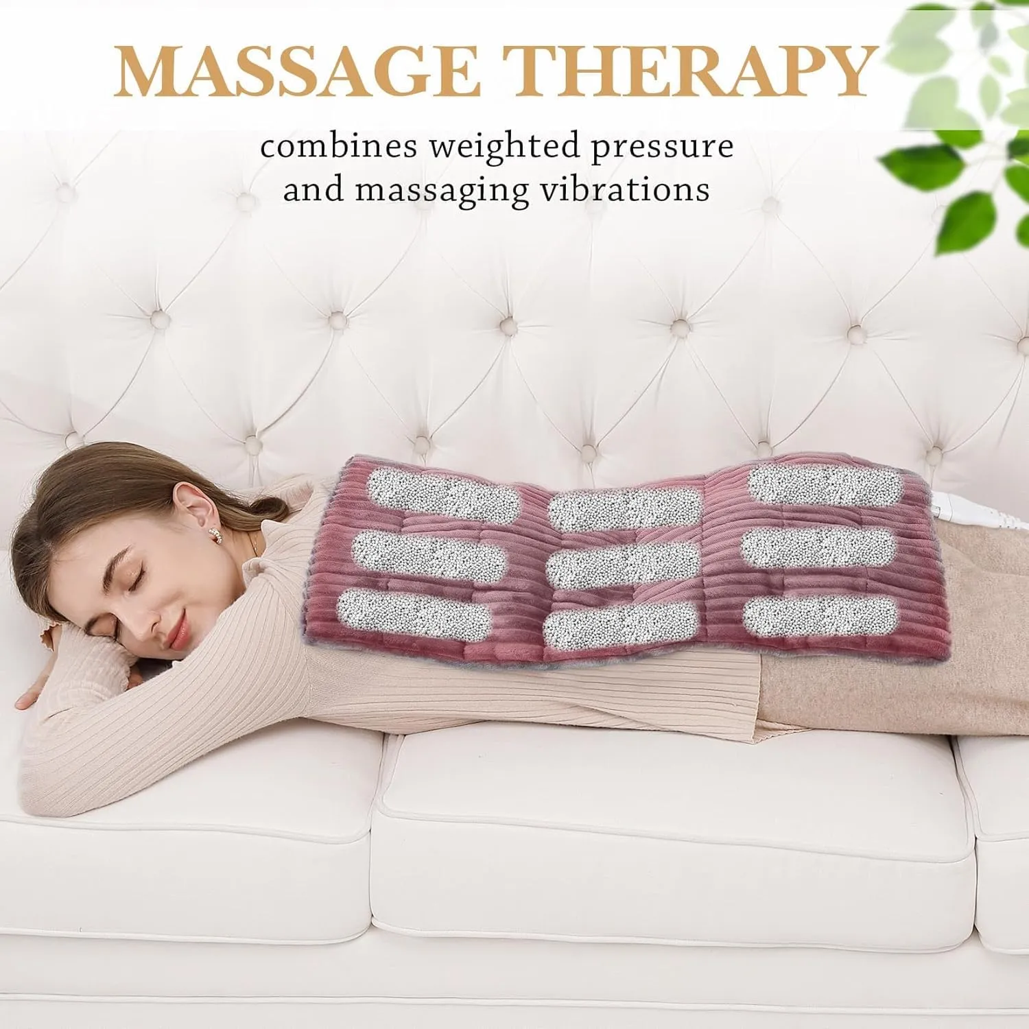 Massaging Weighted Heating Pads for Back Pain Relief and Cramps, 24''*12'' Ribs Fannel Electric Heating Pad with Massage Vibrations, 6 Settings- 3 Heat, 3 Massage- 9 Relaxing Combinations