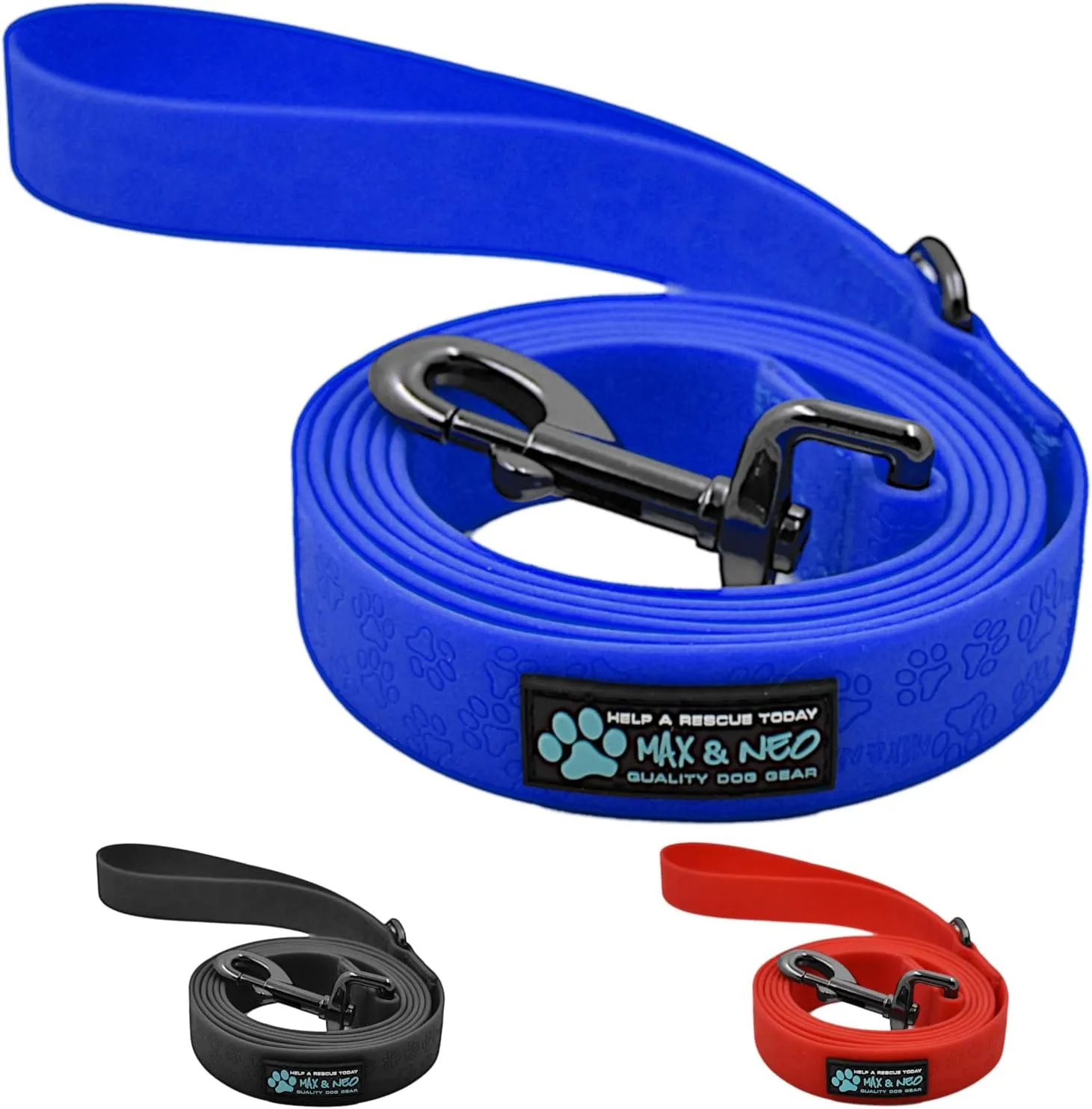 Max and Neo Waterproof Dog Leash - We Donate a Leash to a Dog Rescue for Every Leash Sold (Black) 6 FT X 1" Wide