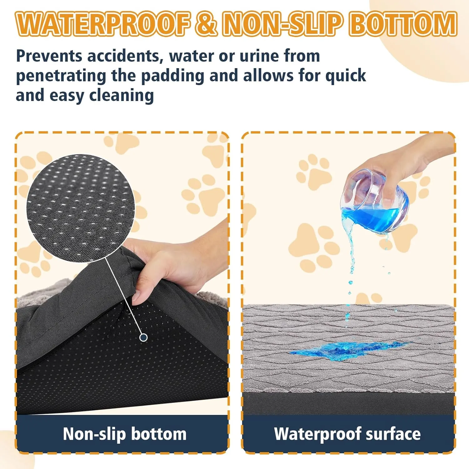 Medium Plush Dog Bed - Waterproof Dog Crate Pad for Small & Medium Dogs, Anti-Slip Bottom & Removable Washable Cover, Soft Comfort Pet Mattress, 30"x20"x3", Grey