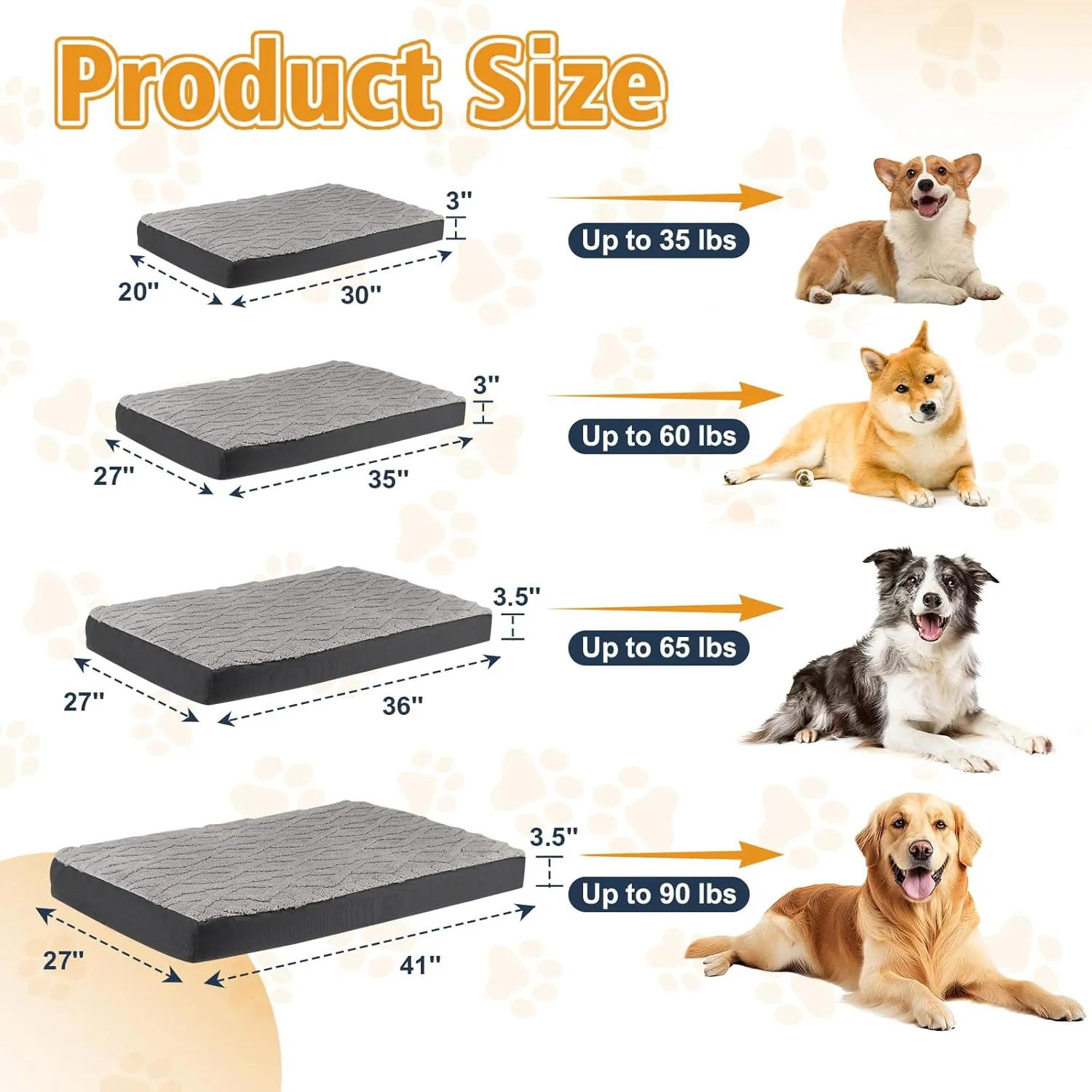 Medium Plush Dog Bed - Waterproof Dog Crate Pad for Small & Medium Dogs, Anti-Slip Bottom & Removable Washable Cover, Soft Comfort Pet Mattress, 30"x20"x3", Grey
