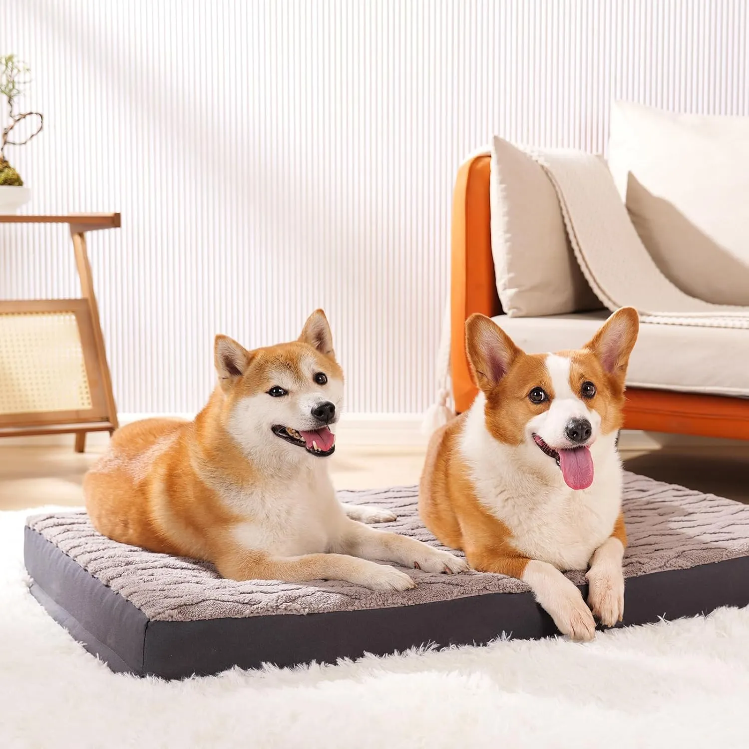 Medium Plush Dog Bed - Waterproof Dog Crate Pad for Small & Medium Dogs, Anti-Slip Bottom & Removable Washable Cover, Soft Comfort Pet Mattress, 30"x20"x3", Grey