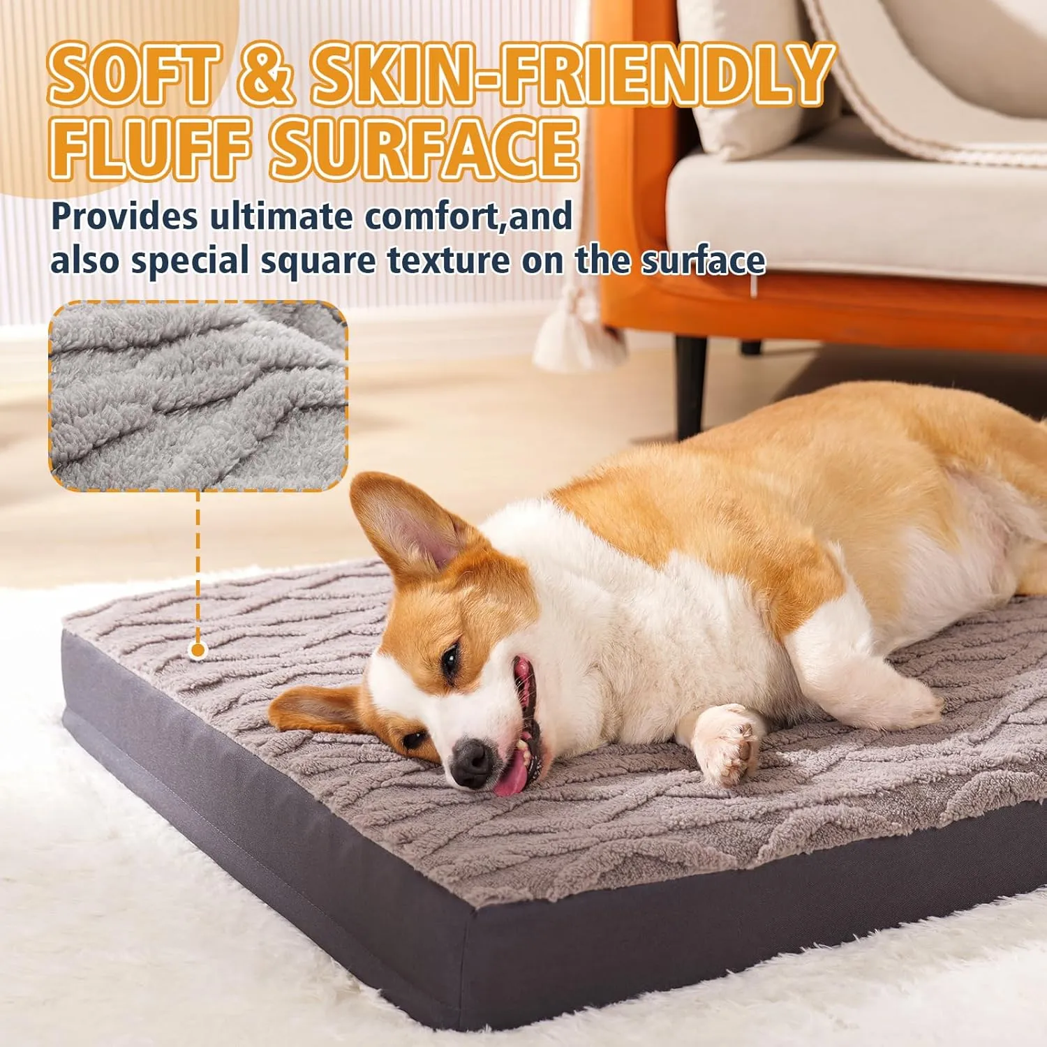 Medium Plush Dog Bed - Waterproof Dog Crate Pad for Small & Medium Dogs, Anti-Slip Bottom & Removable Washable Cover, Soft Comfort Pet Mattress, 30"x20"x3", Grey
