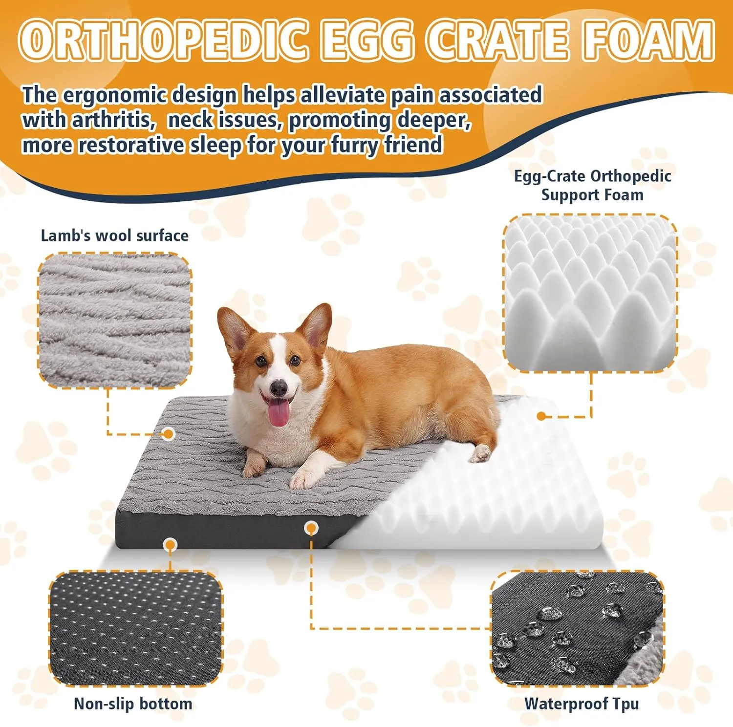 Medium Plush Dog Bed - Waterproof Dog Crate Pad for Small & Medium Dogs, Anti-Slip Bottom & Removable Washable Cover, Soft Comfort Pet Mattress, 30"x20"x3", Grey