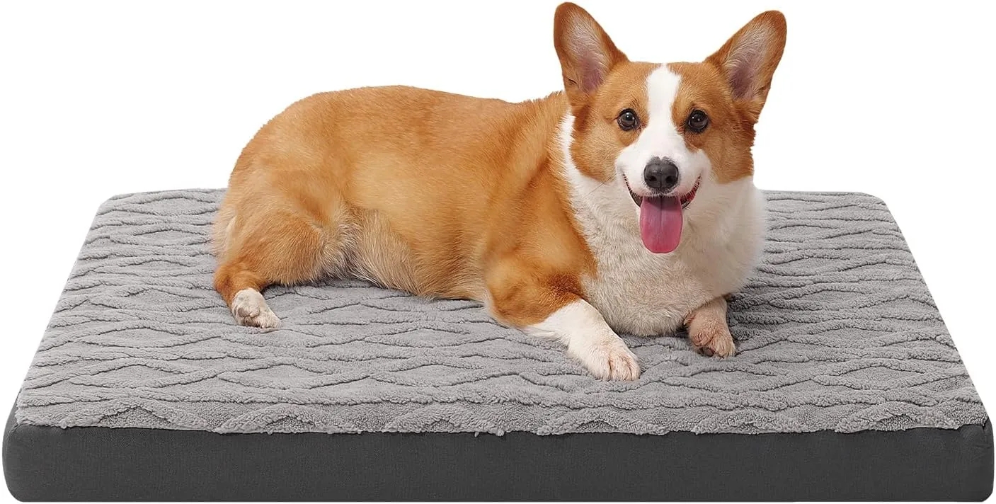 Medium Plush Dog Bed - Waterproof Dog Crate Pad for Small & Medium Dogs, Anti-Slip Bottom & Removable Washable Cover, Soft Comfort Pet Mattress, 30"x20"x3", Grey