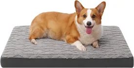 Medium Plush Dog Bed - Waterproof Dog Crate Pad for Small & Medium Dogs, Anti-Slip Bottom & Removable Washable Cover, Soft Comfort Pet Mattress, 30"x20"x3", Grey