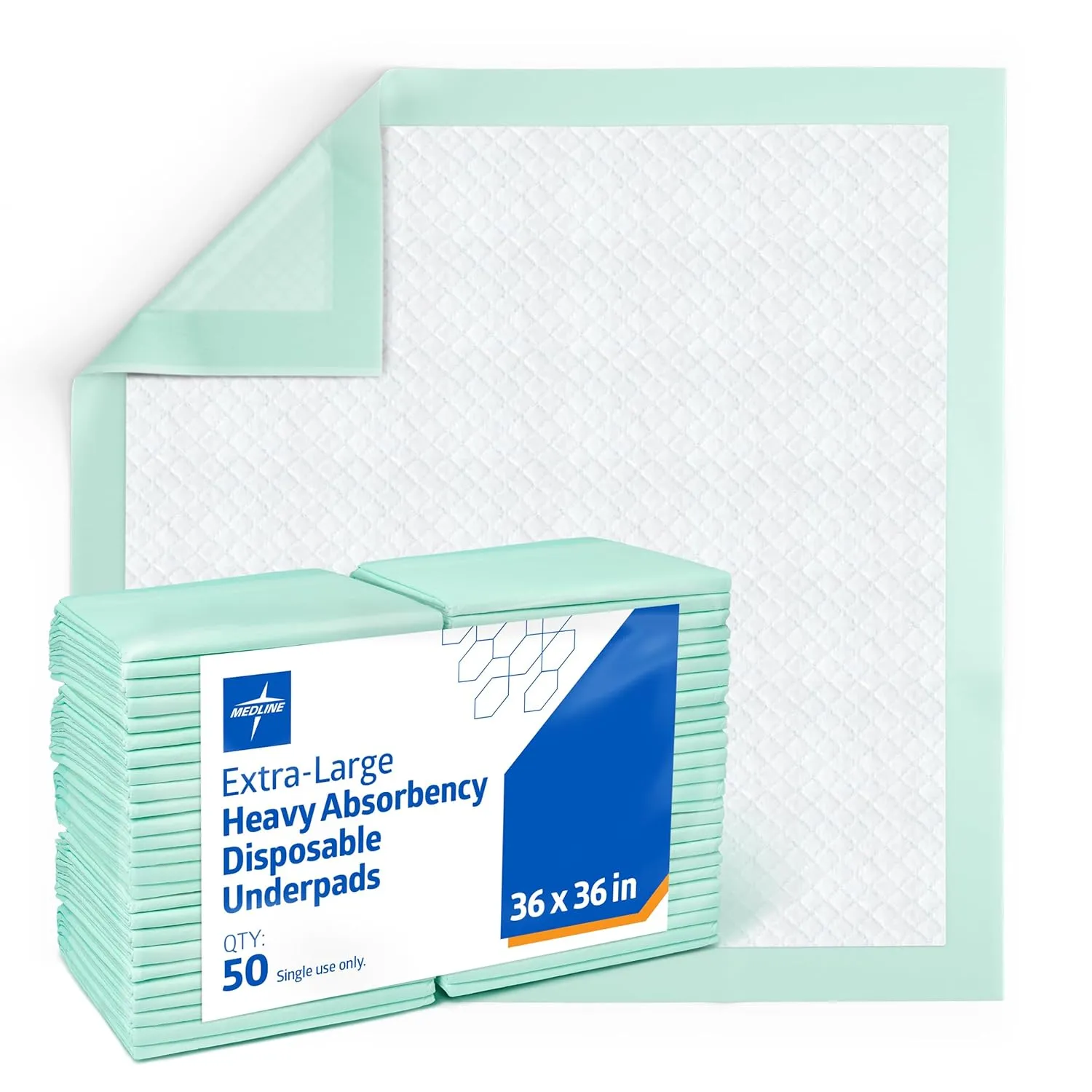 Medline Super Absorbent Underpad, 36" x 36", 50 Count, Extra Large Disposable Incontinence Pads, Protective Bed Pads, Chucks, For Kids, Adults, Elderly, Furniture & Surface Protection Pee Pad