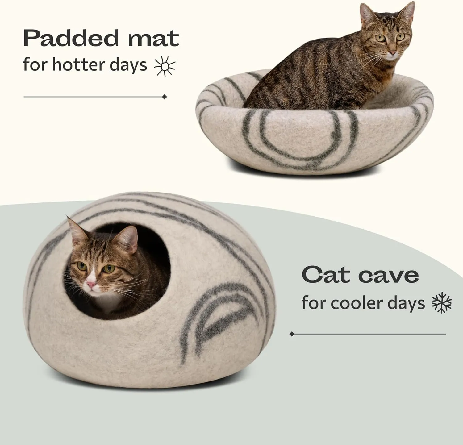 MEOWFIA Cat Cave  Premium Felt Cat Bed for Indoor Cats, Handmade 100% Merino Wool (Light Shades) (Medium, Light Grey)