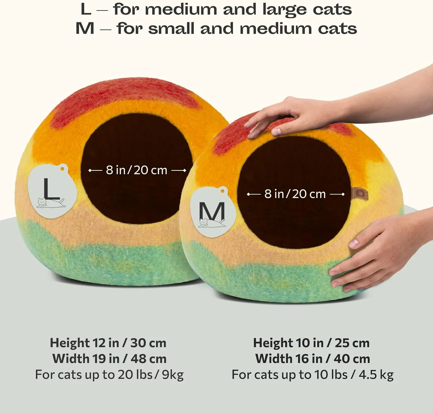 MEOWFIA Cat Cave  Premium Felt Cat Bed for Indoor Cats, Handmade 100% Merino Wool (Vivid Shades) (Medium, Tucson Sunset)