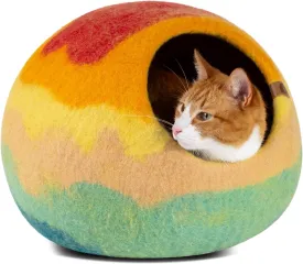 MEOWFIA Cat Cave  Premium Felt Cat Bed for Indoor Cats, Handmade 100% Merino Wool (Vivid Shades) (Medium, Tucson Sunset)