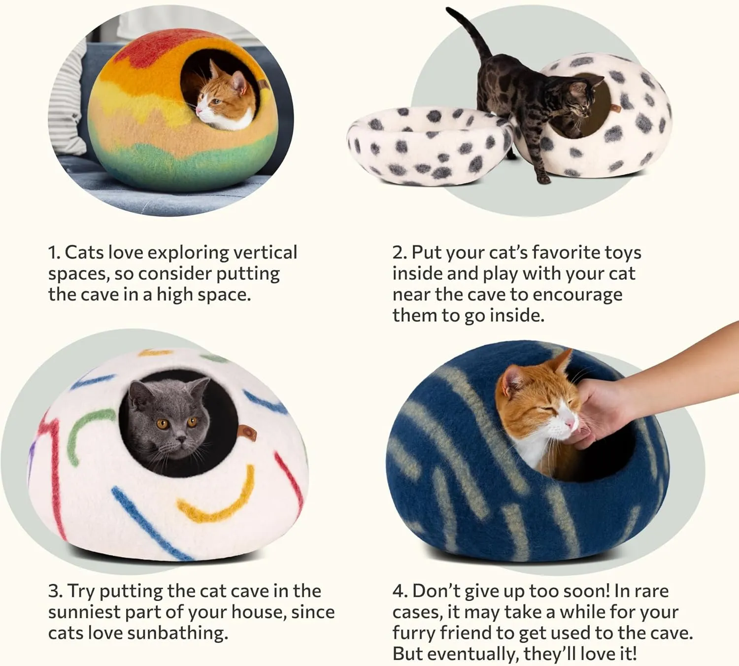 MEOWFIA Cat Cave  Premium Felt Cat Bed for Indoor Cats, Handmade 100% Merino Wool (Vivid Shades) (Medium, Tucson Sunset)