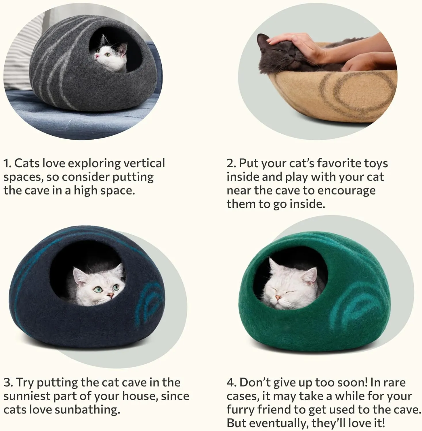 MEOWFIA Premium Felt Cat Bed Cave - Handmade 100% Merino Wool Bed for Cats and Kittens (Dark Shades) (Large, Slate Grey)